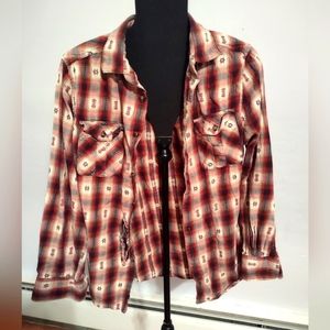 Mossimo Supply co. Holy western style plaid red, pink, and white womens button d